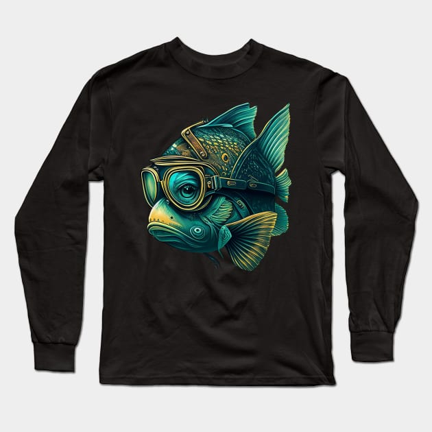 Fish in Goggles Long Sleeve T-Shirt by Demons N' Thangs